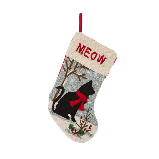 Glitzhome® 20" Hooked Cat Stocking | 20" x 10.24" x 0.43" | Michaels®